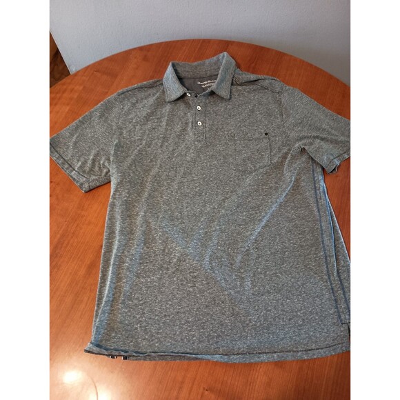 TOMMY BAHAMA Island Zone Dark Grey Polo Shirt Size LARGE Pockets Short Sleeve - Picture 1 of 7